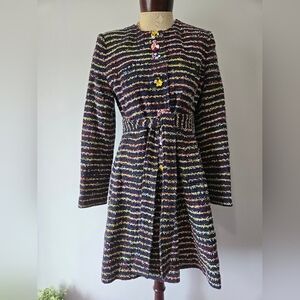 Cabi Headliner Multicolor Striped  Long-Sleeve Knit Jacket With Floral Buttons.